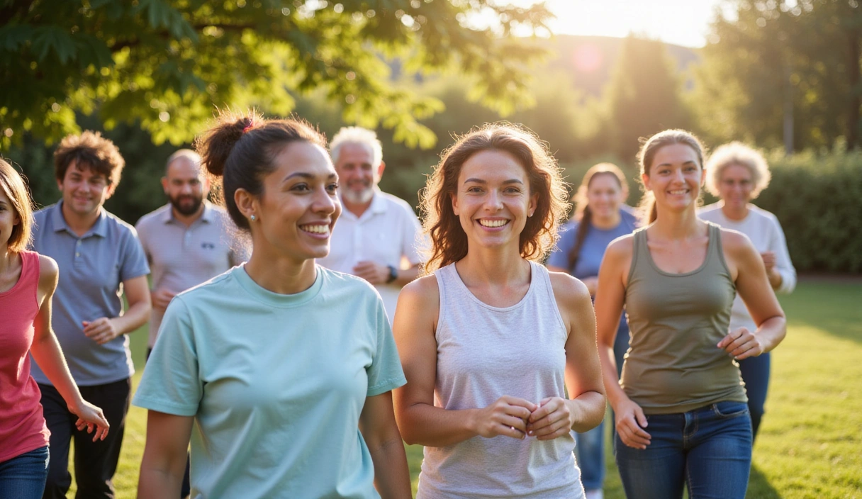 Diverse group of happy, healthy people in a natural setting