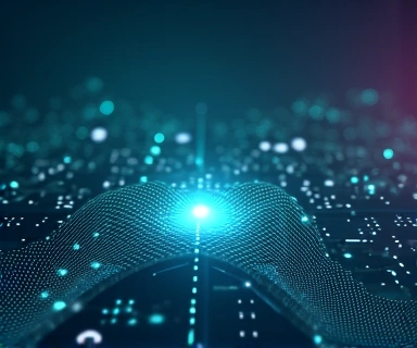 Abstract image representing data privacy and security with flowing lines and digital elements