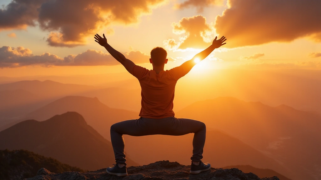 Inspiring image of someone reaching a personal goal, positive and uplifting, arms raised in triumph